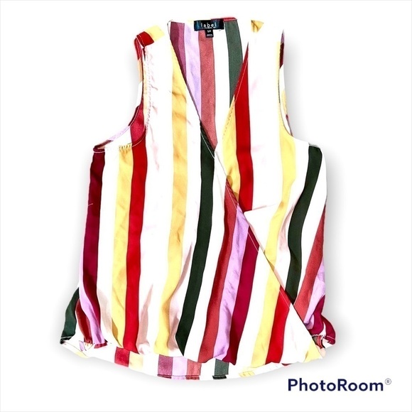 Label BY RACHEL ROY STRIPED SLEEVELESS BUBBLE BLOUSE - Picture 1 of 1